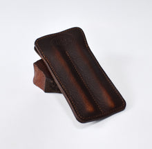 Load image into Gallery viewer, Double Pen Sleeve in Adventure Brown leather, Brown Pigskin and Brown Stitching