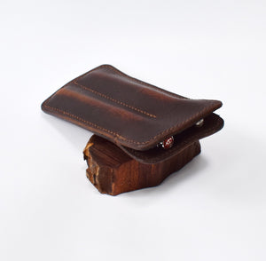 Double Pen Sleeve in Adventure Brown leather, Brown Pigskin and Brown Stitching