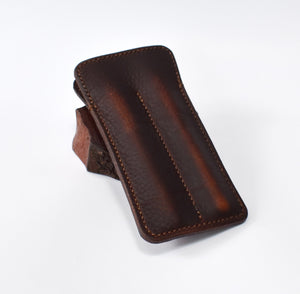 Double Pen Sleeve in Adventure Brown leather, Brown Pigskin and Brown Stitching