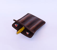 Load image into Gallery viewer, Triple Pen Sleeve in Adventure Brown leather, Brown Pigskin and Brown Stitching