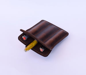 Triple Pen Sleeve in Adventure Brown leather, Brown Pigskin and Brown Stitching