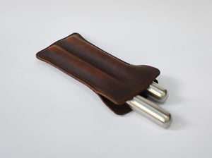 Double Cigar Case in Adventure Brown Leather, Brown Pigskin and Brown Stitching
